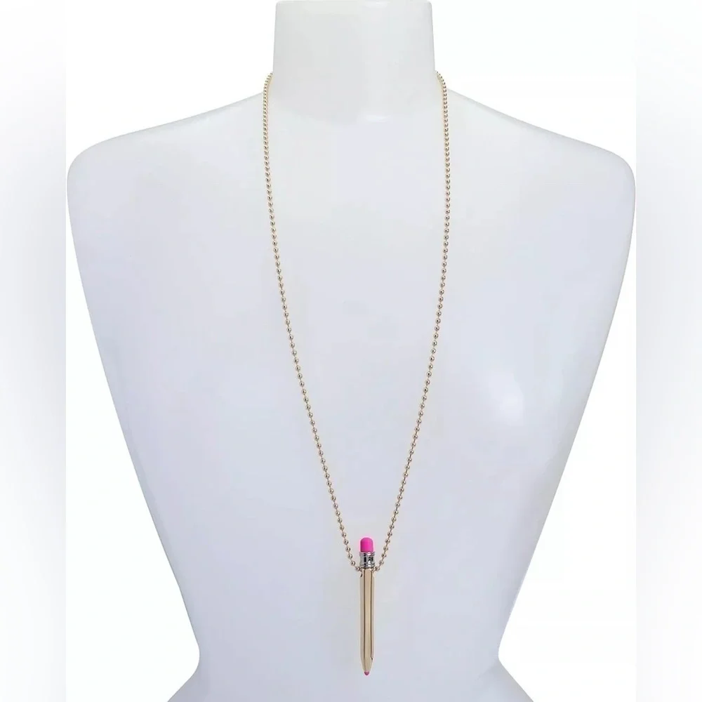 BETSEY JOHNSON Retired ‘Back to School’ Gold-Tone Golden Pencil Necklace NEW NWT
